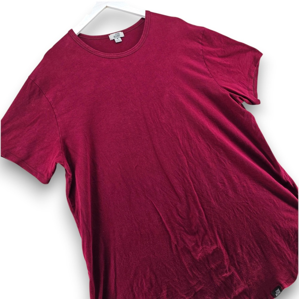 One Bone T Shirt Mens Size 1 Burgundy Short Sleeve Scoop Hem Cotton Canada Made